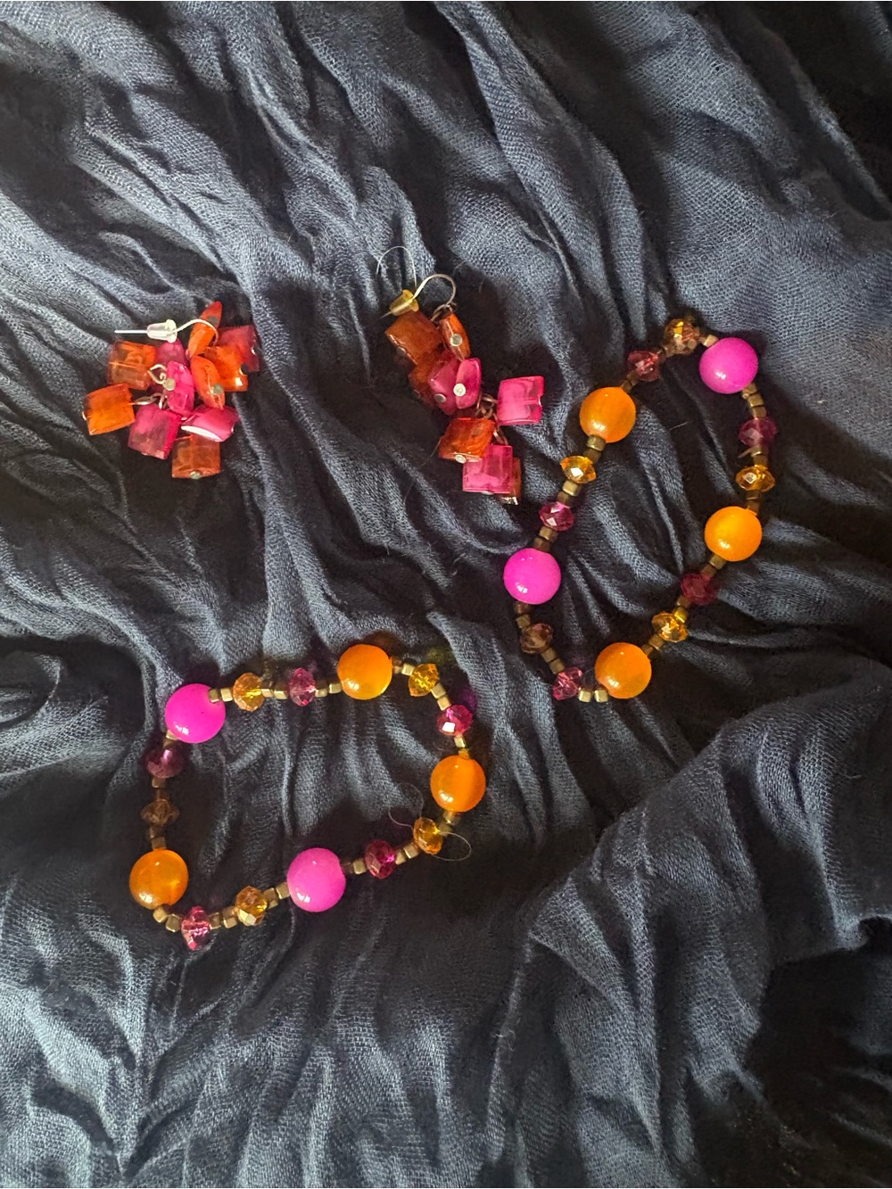 Women’s Beaded Necklace & Earring Set - Pink and Orange